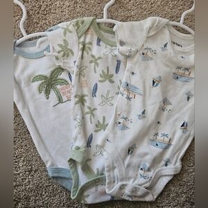 Carter's Palm Tree and Sailboat Onesies - White and Green